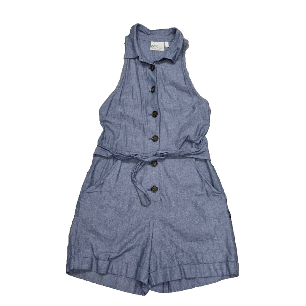 Wezc Cotton Blend Button Front Camp Romper Blue XS A003970